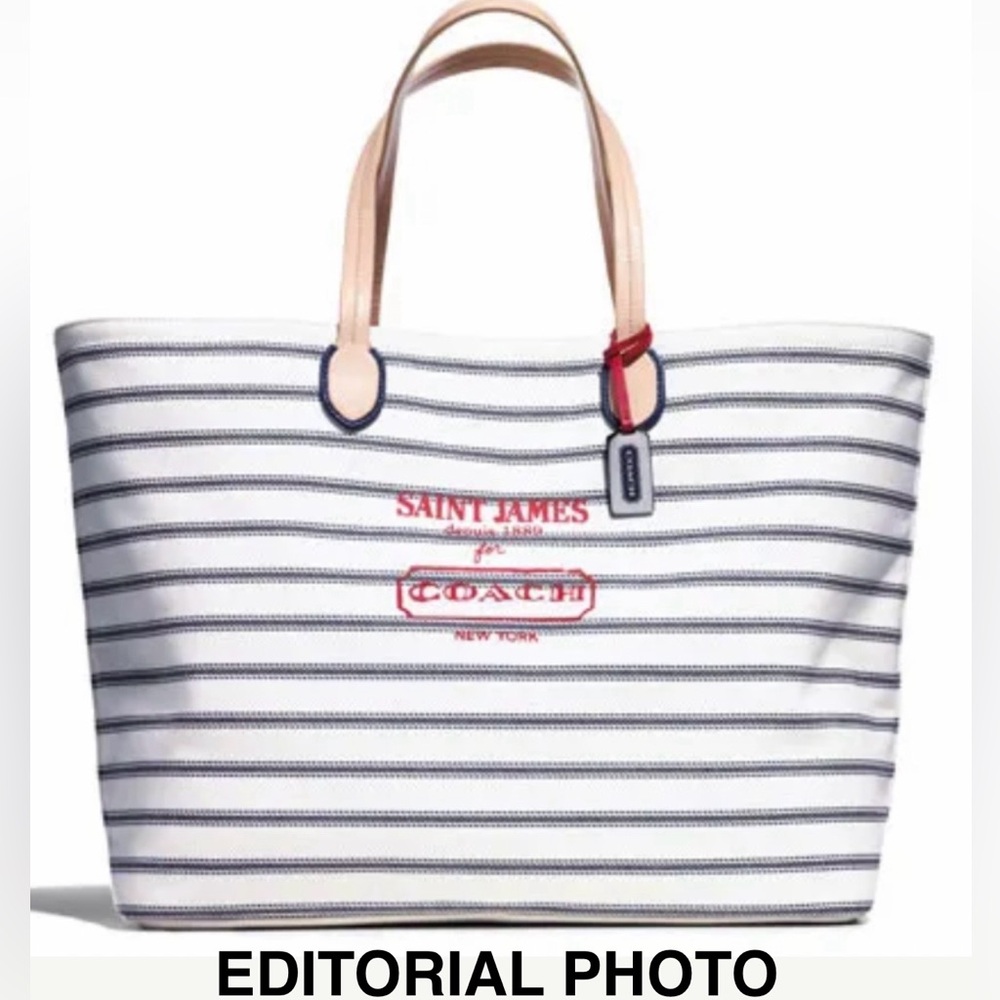 COACH X Saint James Legacy Weekend Tote in Ticking Stripe Canvas w/Leather Trim - Picture 15 of 16